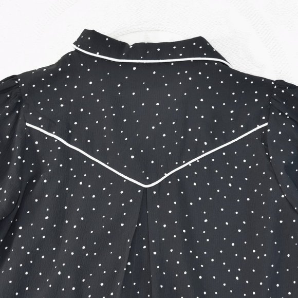 Fanco Lightweight Polka Dot Button Up Drawstring Jacket Blouse Western Black L - Picture 9 of 13